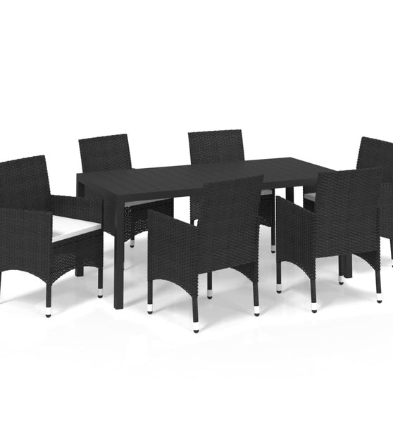 7-tlg. Garten-Essgruppe mit Kissen Poly Rattan Schwarz