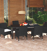 7-tlg. Garten-Essgruppe mit Kissen Poly Rattan Schwarz