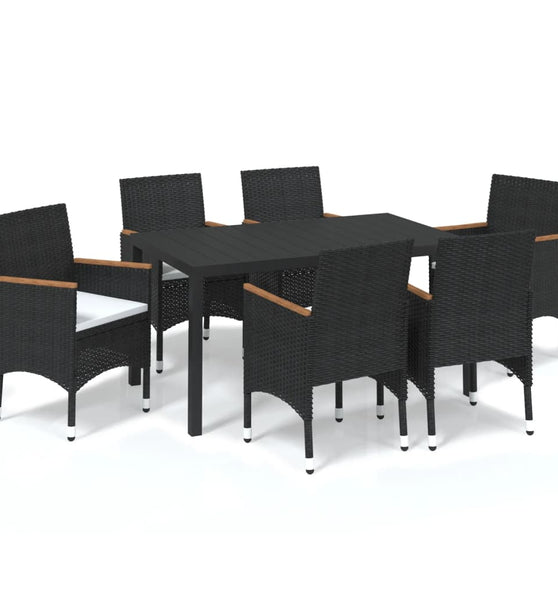 7-tlg. Garten-Essgruppe mit Kissen Poly Rattan Schwarz