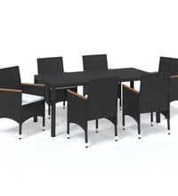 7-tlg. Garten-Essgruppe mit Kissen Poly Rattan Schwarz