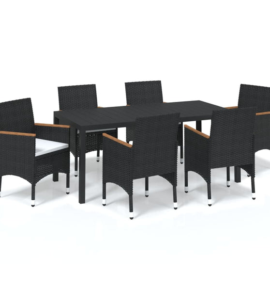 7-tlg. Garten-Essgruppe mit Kissen Poly Rattan Schwarz