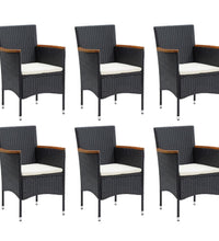 7-tlg. Garten-Essgruppe mit Kissen Poly Rattan Schwarz