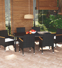 7-tlg. Garten-Essgruppe mit Kissen Poly Rattan Schwarz