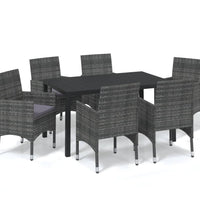 7-tlg. Garten-Essgruppe mit Kissen Poly Rattan Grau