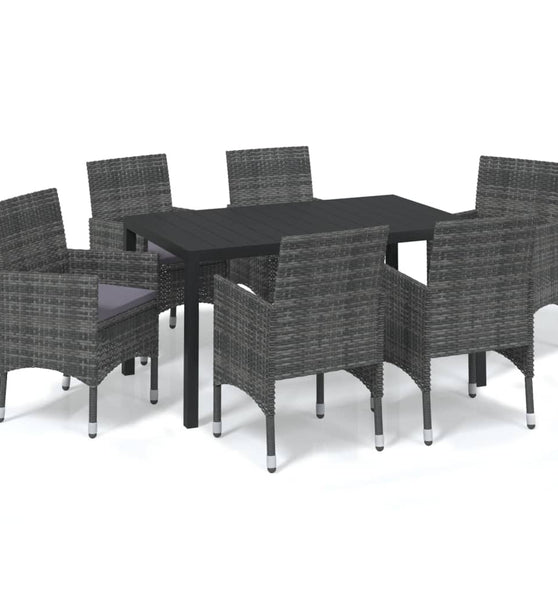 7-tlg. Garten-Essgruppe mit Kissen Poly Rattan Grau