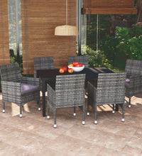 7-tlg. Garten-Essgruppe mit Kissen Poly Rattan Grau