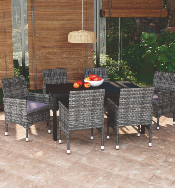 7-tlg. Garten-Essgruppe mit Kissen Poly Rattan Grau