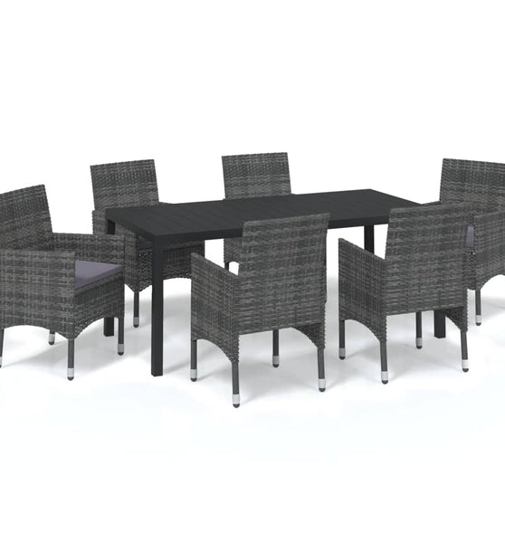 7-tlg. Garten-Essgruppe mit Kissen Poly Rattan Grau