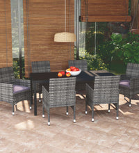 7-tlg. Garten-Essgruppe mit Kissen Poly Rattan Grau