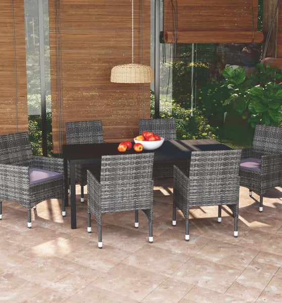 7-tlg. Garten-Essgruppe mit Kissen Poly Rattan Grau