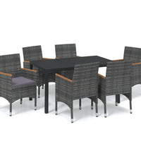 7-tlg. Garten-Essgruppe mit Kissen Poly Rattan Grau