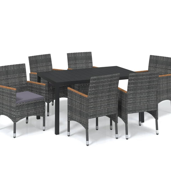 7-tlg. Garten-Essgruppe mit Kissen Poly Rattan Grau