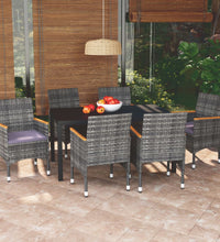 7-tlg. Garten-Essgruppe mit Kissen Poly Rattan Grau