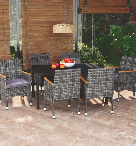 7-tlg. Garten-Essgruppe mit Kissen Poly Rattan Grau