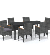 7-tlg. Garten-Essgruppe mit Kissen Poly Rattan Grau