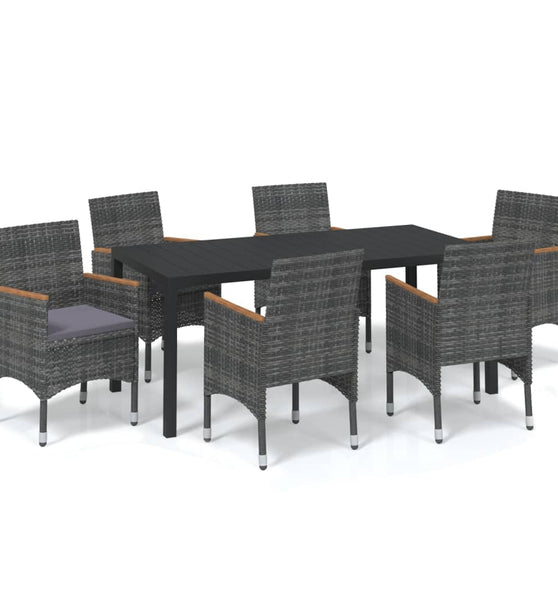 7-tlg. Garten-Essgruppe mit Kissen Poly Rattan Grau