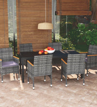 7-tlg. Garten-Essgruppe mit Kissen Poly Rattan Grau