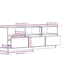 TV-Schrank Weiß 140x37x50 cm Massivholz Kiefer