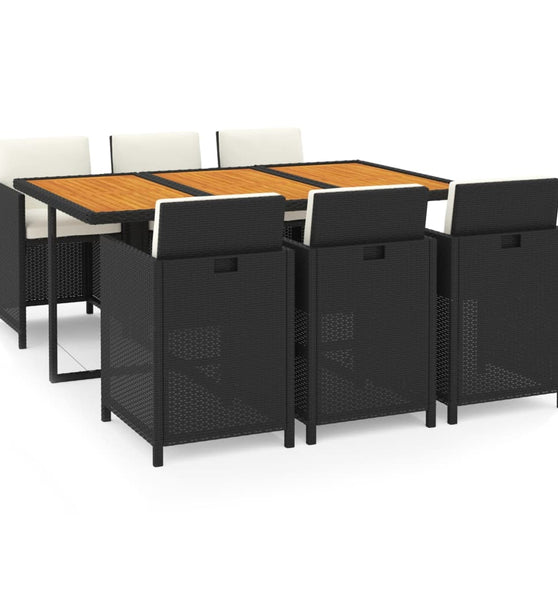 7-tlg. Garten-Essgruppe mit Kissen Poly Rattan Schwarz