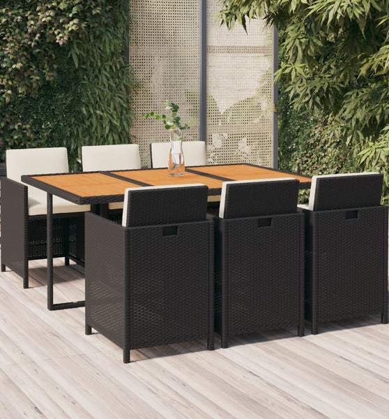 7-tlg. Garten-Essgruppe mit Kissen Poly Rattan Schwarz