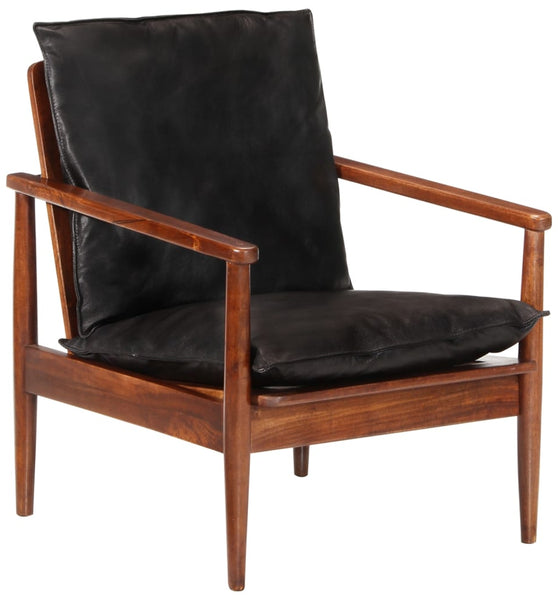 Sessel Schwarz Echtleder und Massivholz Akazie