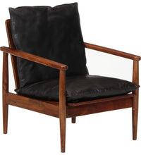 Sessel Schwarz Echtleder und Massivholz Akazie