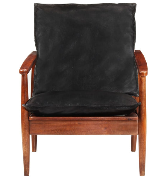 Sessel Schwarz Echtleder und Massivholz Akazie