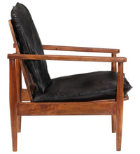 Sessel Schwarz Echtleder und Massivholz Akazie