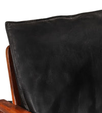 Sessel Schwarz Echtleder und Massivholz Akazie