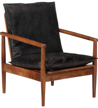 Sessel Schwarz Echtleder und Massivholz Akazie