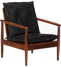 Sessel Schwarz Echtleder und Massivholz Akazie