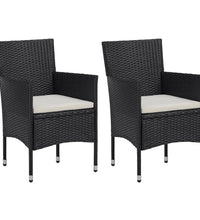 3-tlg. Garten-Essgruppe Poly Rattan und Hartglas Schwarz