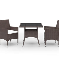 3-tlg. Garten-Essgruppe Poly Rattan und Hartglas Braun