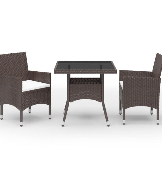 3-tlg. Garten-Essgruppe Poly Rattan und Hartglas Braun