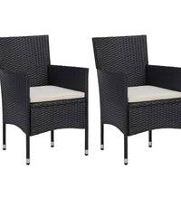 3-tlg. Garten-Essgruppe Poly Rattan und Massivholz Schwarz