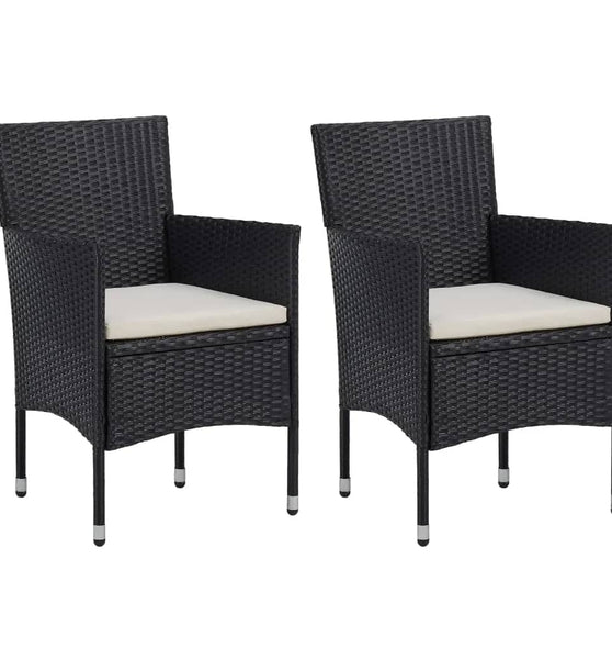 3-tlg. Garten-Essgruppe Poly Rattan und Massivholz Schwarz