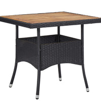 3-tlg. Garten-Essgruppe Poly Rattan und Massivholz Schwarz