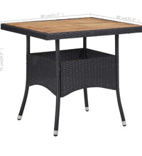 3-tlg. Garten-Essgruppe Poly Rattan und Massivholz Schwarz