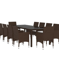 11-tlg. Garten-Essgruppe Poly Rattan Braun
