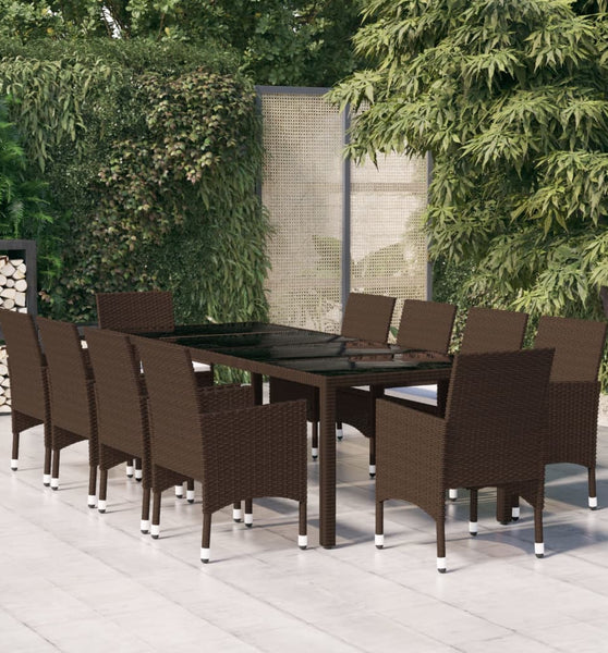 11-tlg. Garten-Essgruppe Poly Rattan Braun