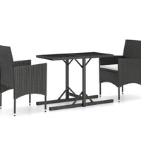 3-tlg. Garten-Essgruppe Poly Rattan und Hartglas Schwarz