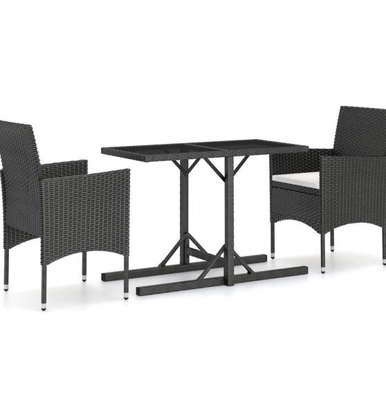 3-tlg. Garten-Essgruppe Poly Rattan und Hartglas Schwarz
