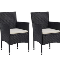 3-tlg. Garten-Essgruppe Poly Rattan und Hartglas Schwarz