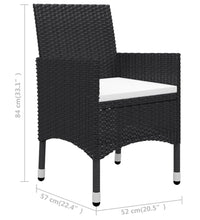 3-tlg. Garten-Essgruppe Poly Rattan und Hartglas Schwarz