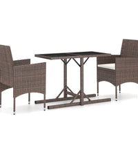 3-tlg. Garten-Essgruppe Poly Rattan und Hartglas Braun