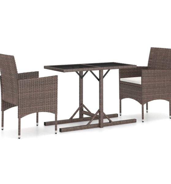 3-tlg. Garten-Essgruppe Poly Rattan und Hartglas Braun