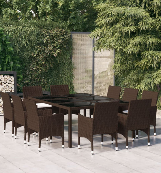 11-tlg. Garten-Essgruppe Poly Rattan Braun