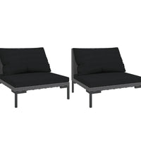 Gartensofas 2 Stk. mit Kissen Halbrundes Poly Rattan