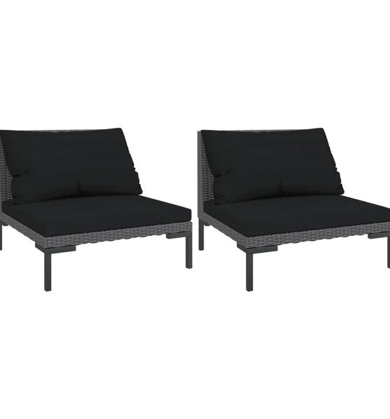 Gartensofas 2 Stk. mit Kissen Halbrundes Poly Rattan