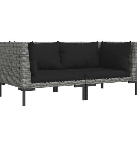 Gartensofas 2 Stk. mit Kissen Halbrundes Poly Rattan